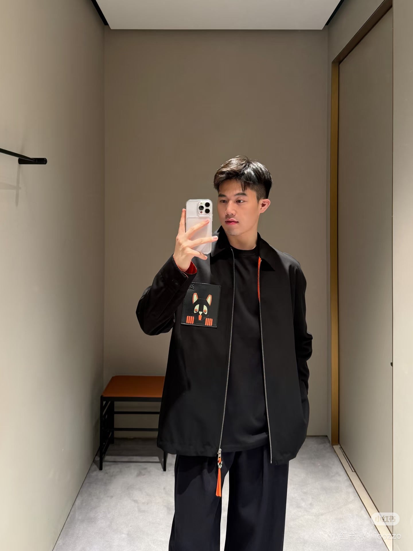 Loe graphic patch zip-up jacket