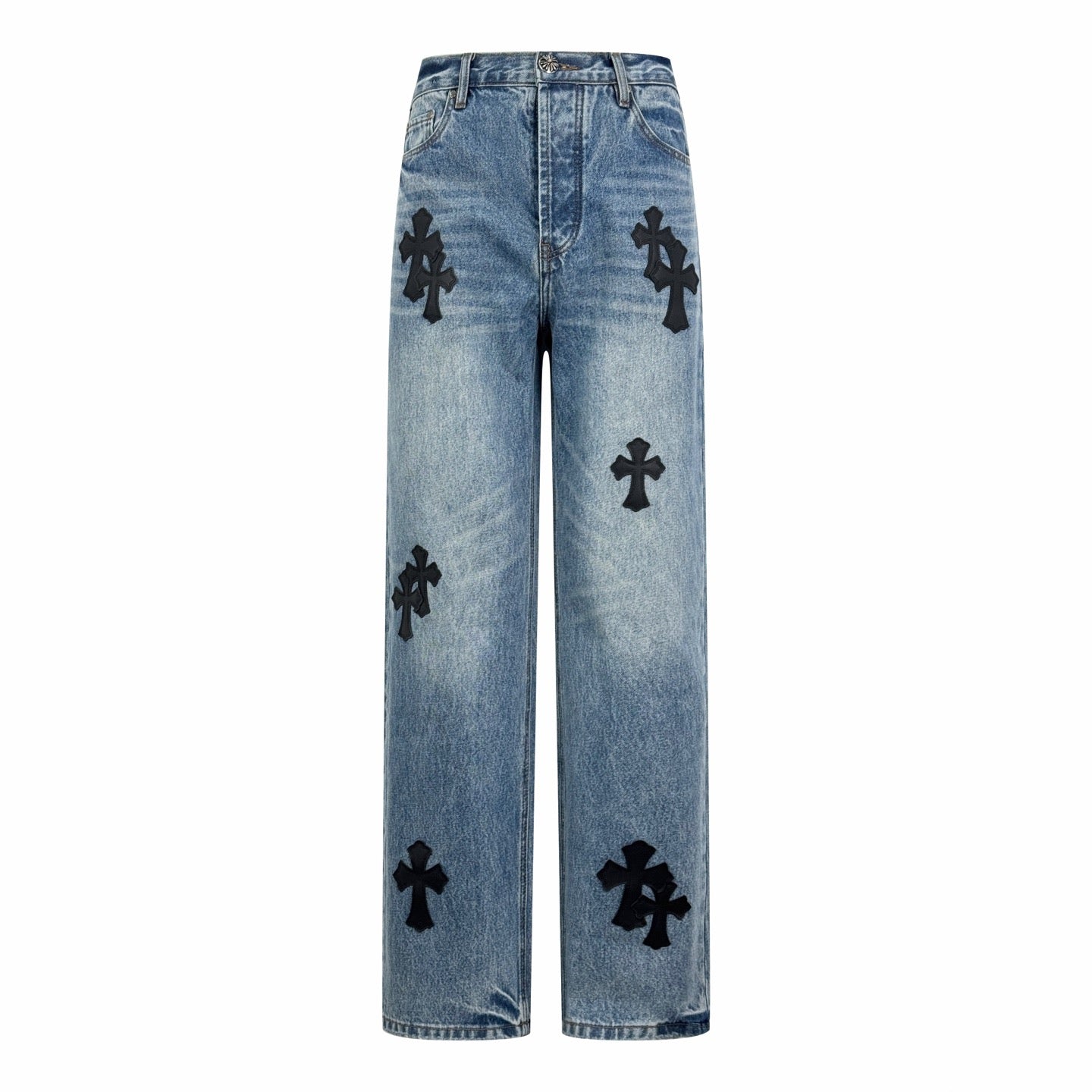 Chrome logo patch jeans