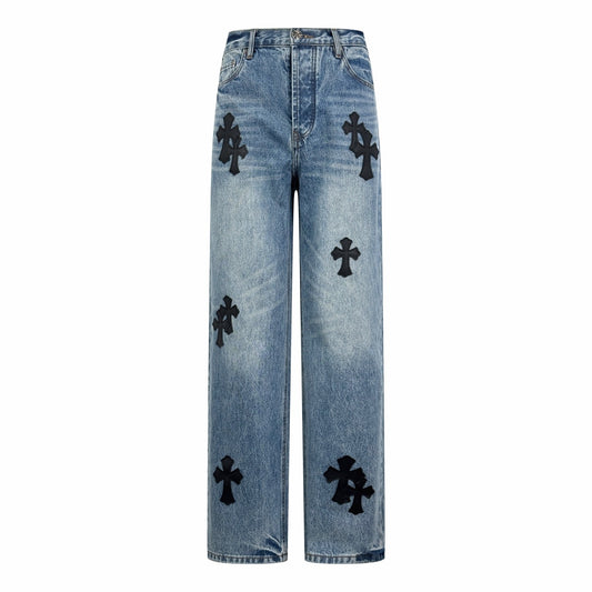 Chrome logo patch jeans