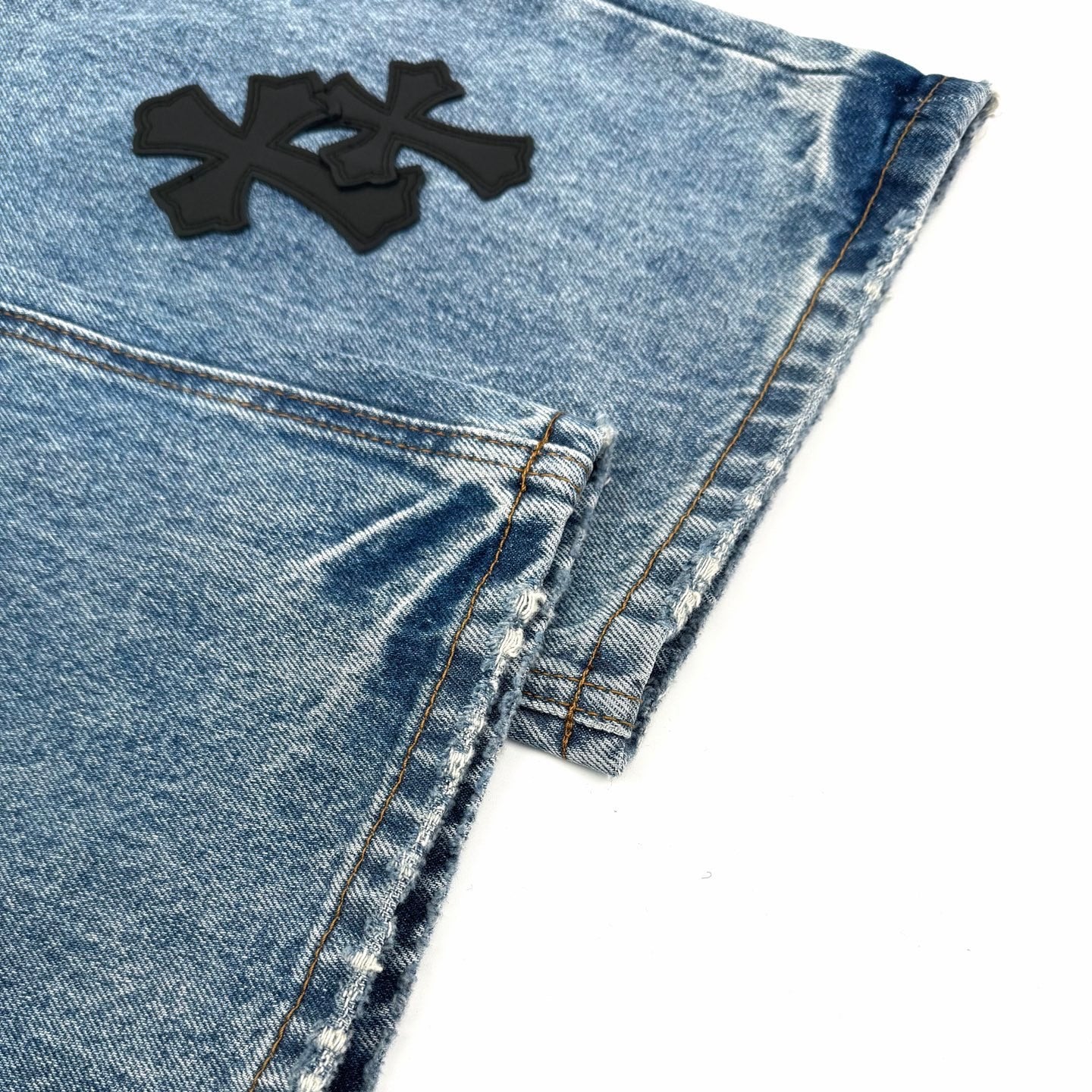 Chrome logo patch jeans